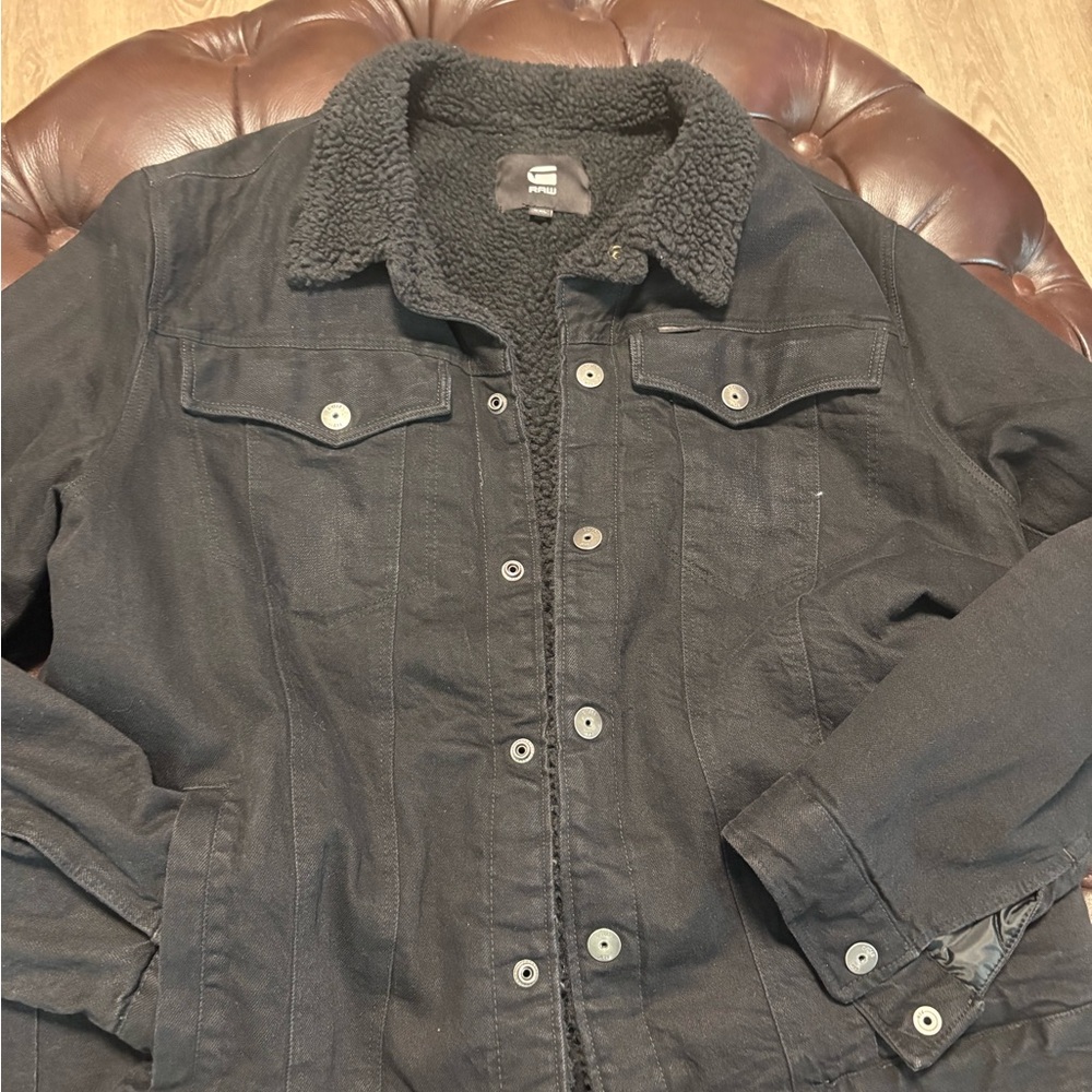 Men's Black Sherpa-Lined Denim Jacket